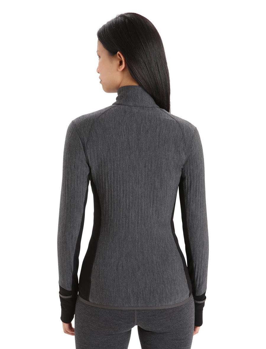 Jet Heather / Black Women's Icebreaker RealFleece™ Merino Descender Long Sleeve Zip Jackets | USA 1648YXFU